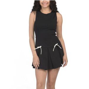 NWT KALI FASHIONS Ponte Mini Sleeveless Black Dress with White Bow Detail Size S
